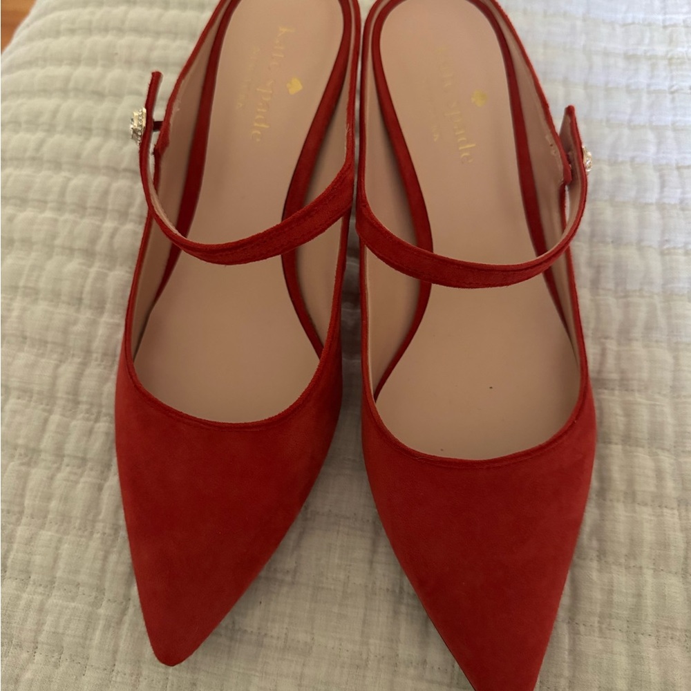 kate spade Red Suede Mary Jane Kitten Heel Pumps - Picture 2 of 4